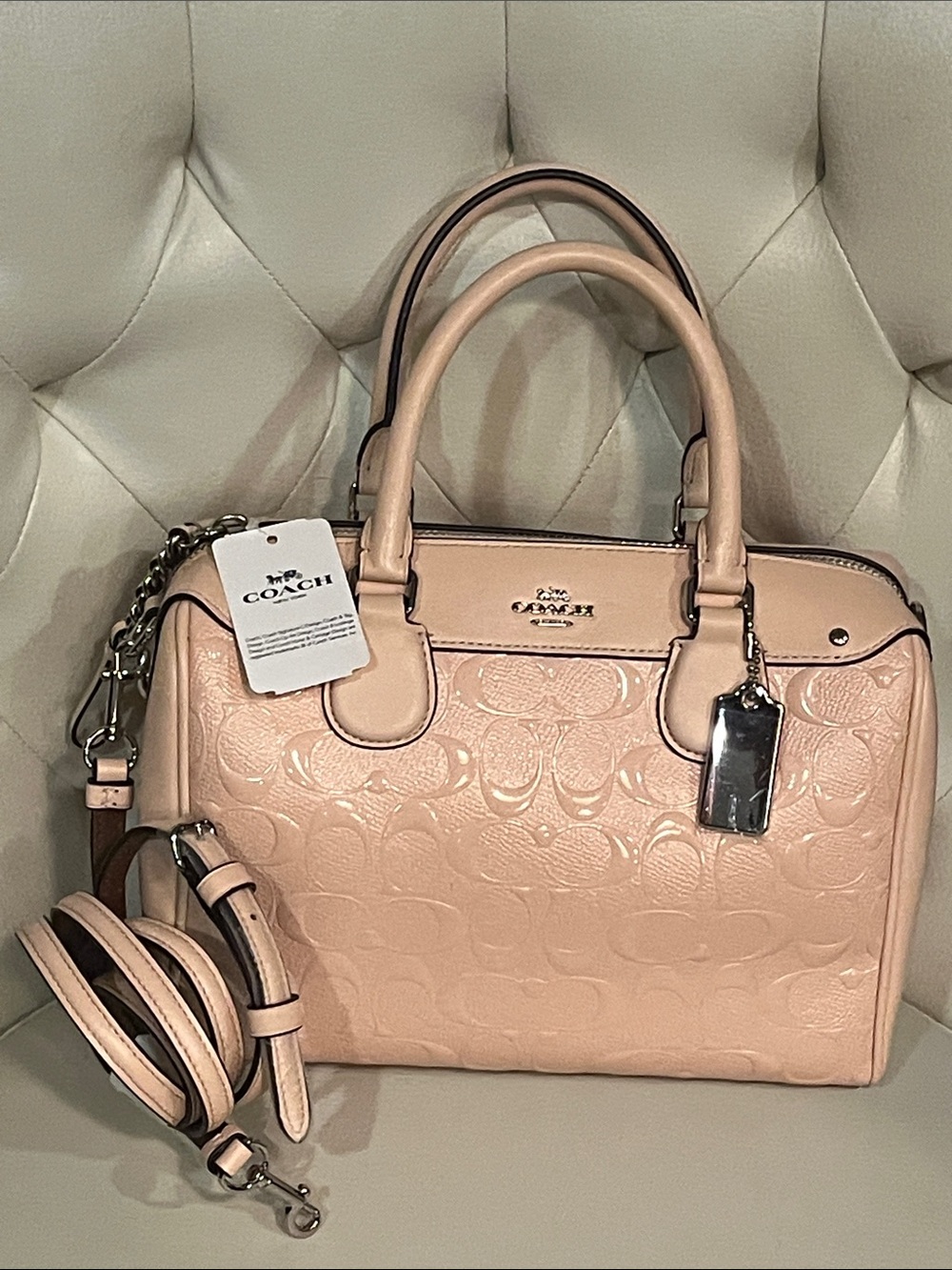 Coach Embossed Pebbled Patent Satchel Crossbody Light Blush Pink Beautiful Lux - Picture 6 of 11